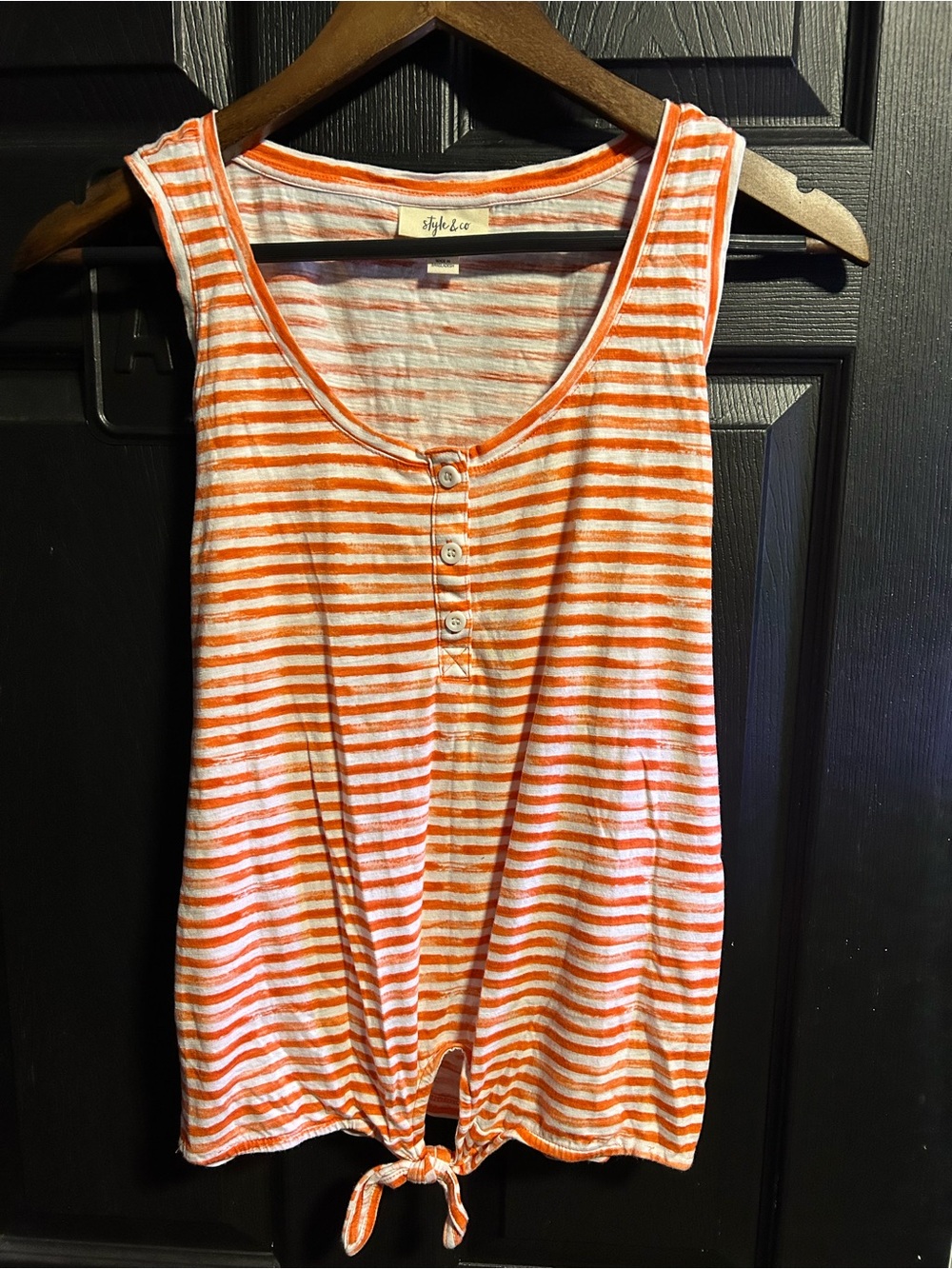 Style & Co. Orange and White Striped Tie-Front Tank Top